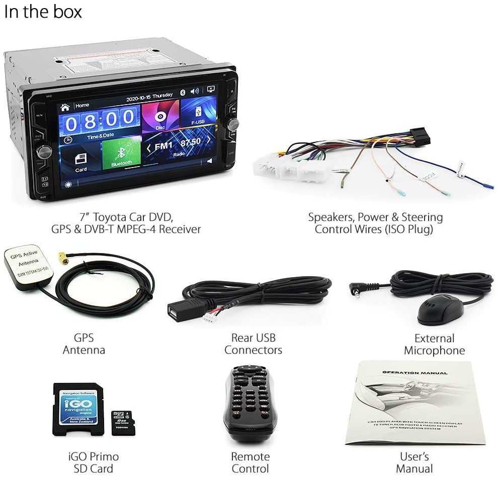 7 Inch FHD Touch Screen Car Audio Player Support Bluetooth CD/DVD/USB/AM/FM for Toyota Tarago Yaris RAV4 DVB-T Digital TV Radio GPS iGO Primo