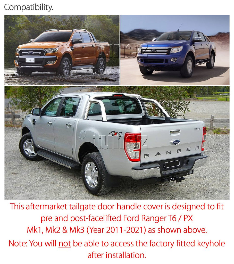 Black Tailgate Trim Trunk Cover Guard Tail Gate For Ford Ranger T6 PX 2011-2021