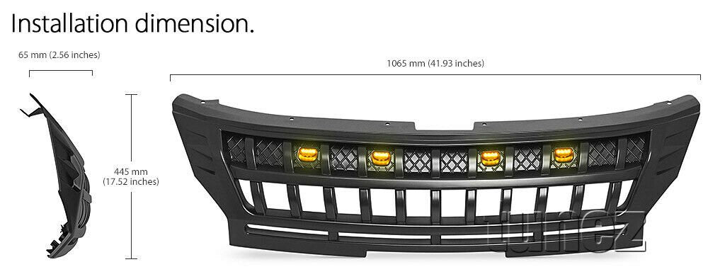 Grille Grill Amber LED Matte Black For Mitsubishi Triton MR 2018 2019 2020 2021