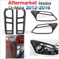 Front Tail Rear Light Headlight Black Cover Compatible with Isuzu D-Max 2nd generation (pre-facelight, RT50), Year 2012-2016