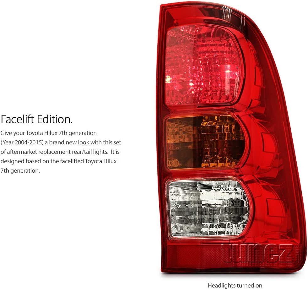 NEW Right Side Tail Light Rear Lamp for Toyota Hilux 7th Generation AN10 AN20 AN30 KUN26R SR SR5 Workmate 2004-2015 Replacement Right-Hand-Side Tail Lamps With Bulbs & Globe Facelift Edition