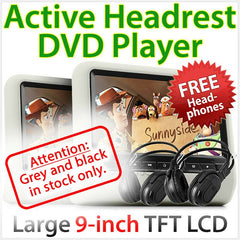 2x 9" In Car LCD Monitor Active Headrest DVD Player Game Screen MP4 USB SD