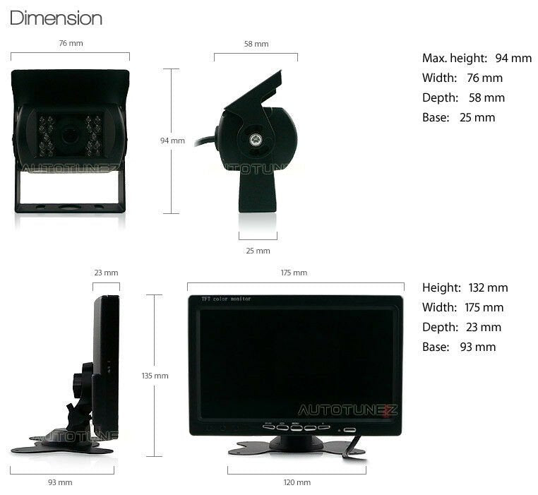 7" Screen Wireless Monitor 12V 24V Reversing Car CCD Camera Caravan Parking