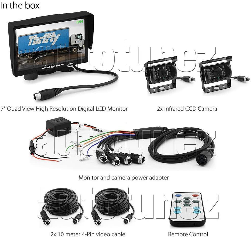 7" Split screen Monitor 24V 12V 2 CCD Reversing Camera 4PIN System Kit Caravan