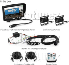 7" Split screen Monitor 24V 12V 2 CCD Reversing Camera 4PIN System Kit Caravan