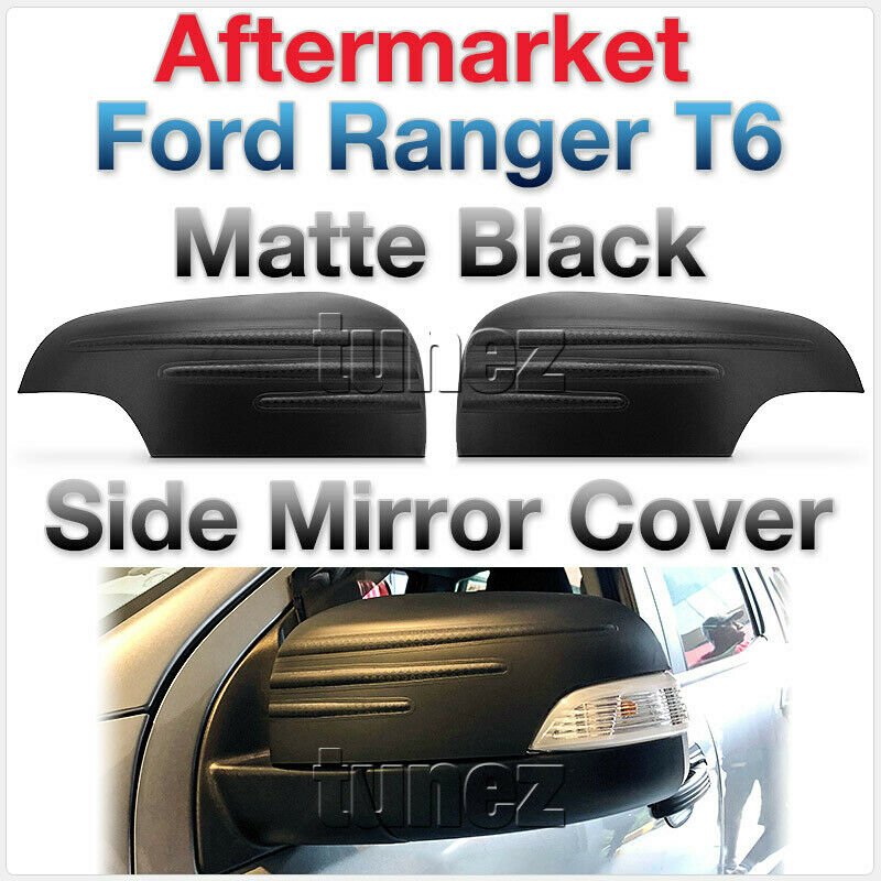 Matte Matt Carbon Black Mirror Cover Ford Ranger Everest PX T6 MK2 MK1 Wildtrak