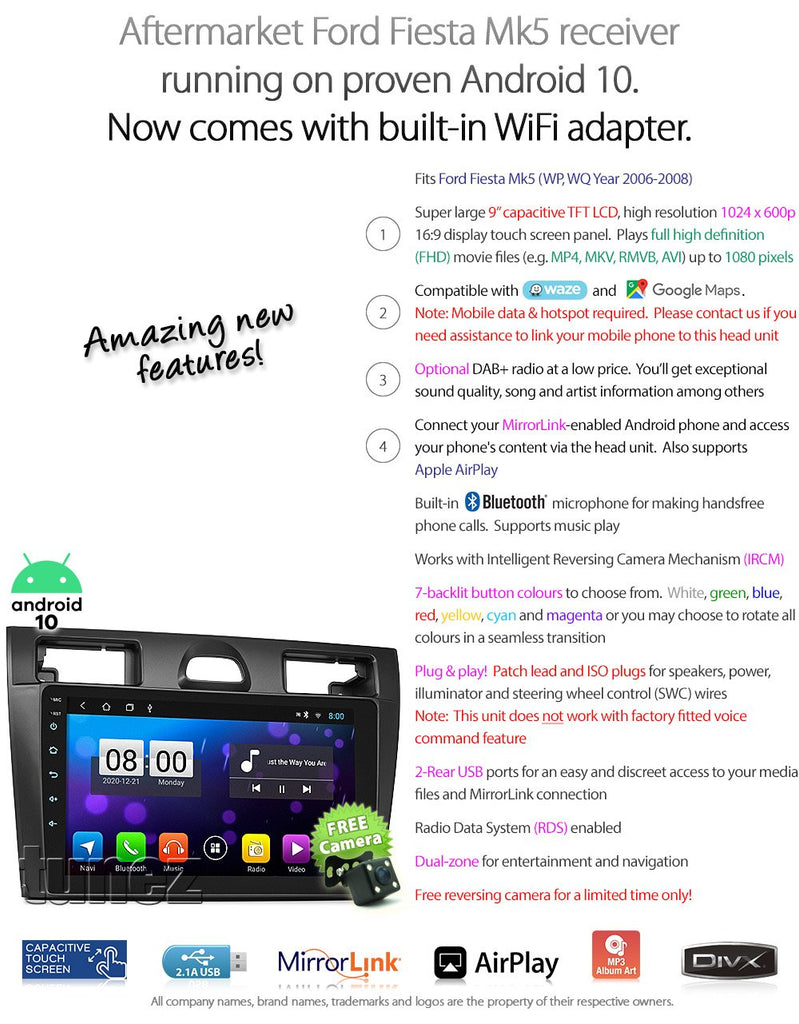 9" Android Car MP3 Player For Ford Fiesta Mk5 2006-2008 Stereo Radio MP4 WP
