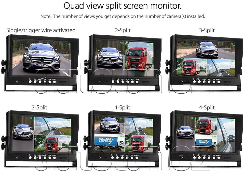9" Quad Monitor Split Screen Reversing 2 Cameras IR CCD 4PIN Kit Truck 24V/12V