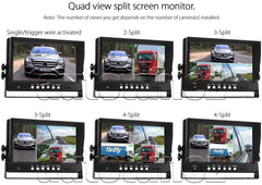 9" Quad Monitor Split Screen Reversing 2 Cameras IR CCD 4PIN Kit Truck 24V/12V