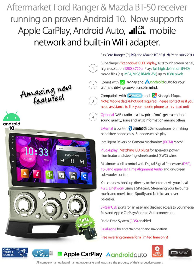 Apple CarPlay Android Auto For Mazda BT-50 BT50 UN Radio Stereo MP3 MP4 Player