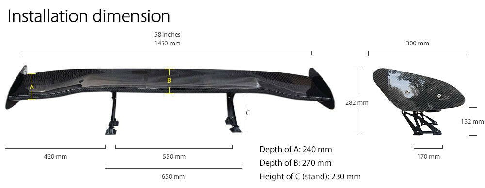 58" Carbon Fiber Universal GT Wing Rear Spoiler Racing Track 3D Type B
