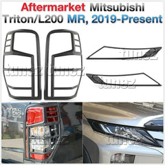 Matte Black Front Rear Tail Light Lamp Covers For Mitsubishi Triton MR 2019 2020