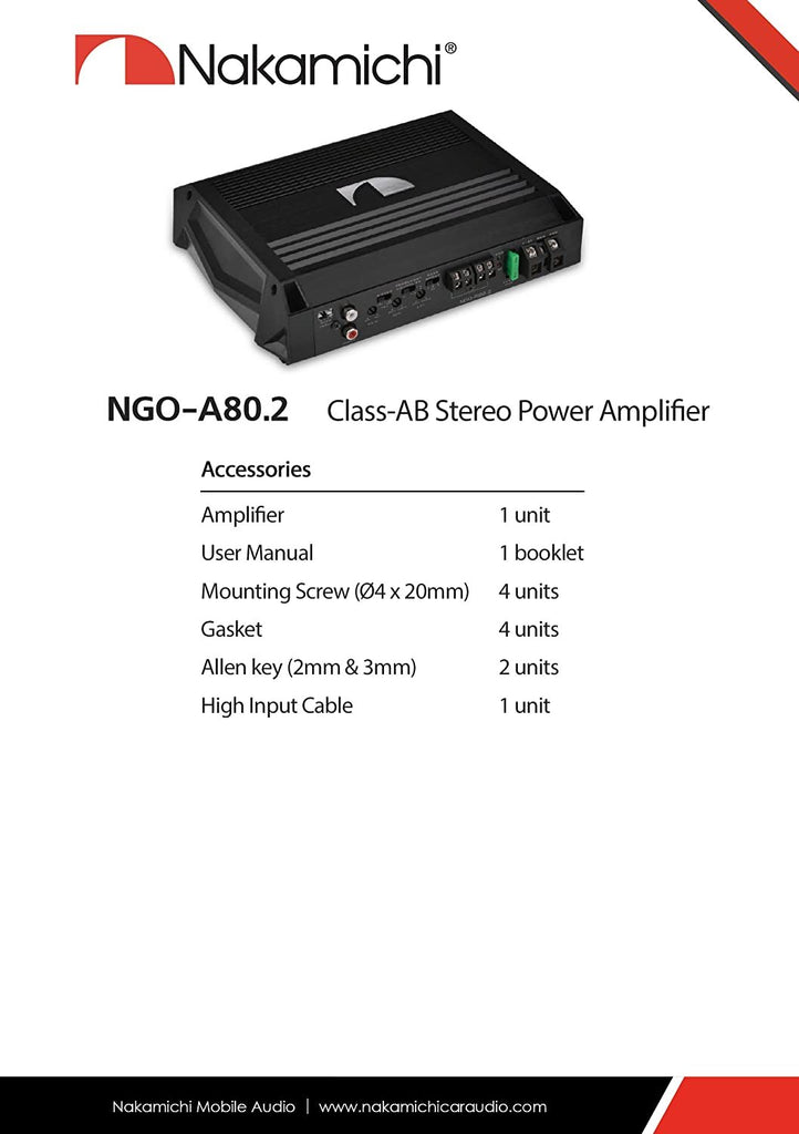 Nakamichi NGO-A80.2 Car Stereo Amplifier 960 Watts Maximum Power