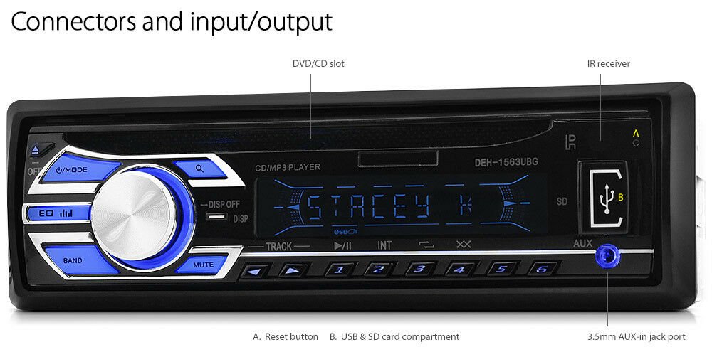 Audio Single 1 DIN Head Unit CD USB SD Player 52Wx4 Car MP3 Radio ID3 Tag