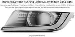 LED DRL Daytime Running Light Pair Compatible with Ranger PX2 MK2 T6 Daylight Fog Lamp 2-In-1 Indicator Front Light Car Foglight XL XLT XLS Wildtrak 2015-2018