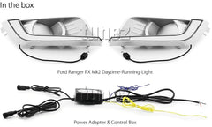 LED DRL Daytime Running Light Pair Compatible with Ranger PX2 MK2 T6 Daylight Fog Lamp 2-In-1 Indicator Front Light Car Foglight XL XLT XLS Wildtrak 2015-2018