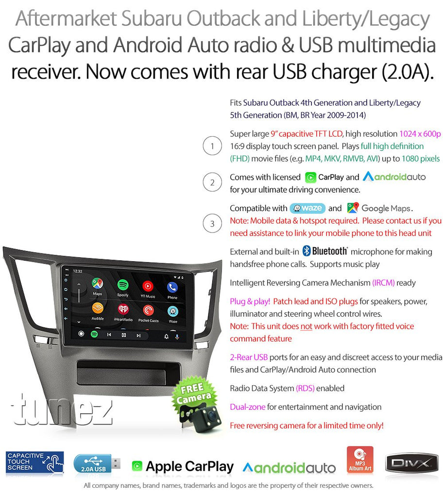 Apple CarPlay Android Auto For Subaru Outback Legacy 2010-2013 Stereo Radio MP3