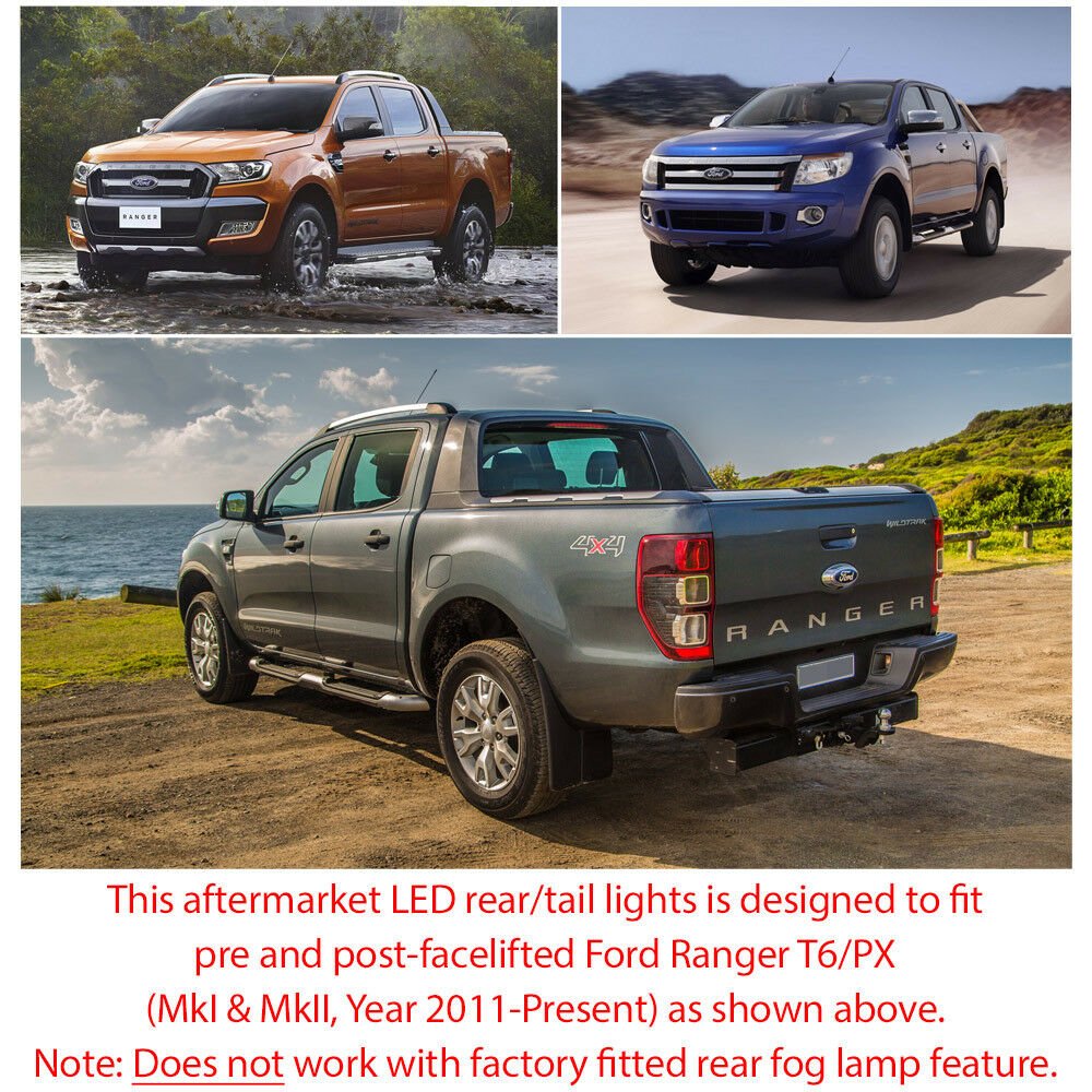 Smoked LED Tail Rear Lamp Light For Ford Ranger PX T6 MK2 XL XLT XLS Wildtrak