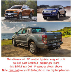 Smoked LED Tail Rear Lamp Light For Ford Ranger PX T6 MK2 XL XLT XLS Wildtrak