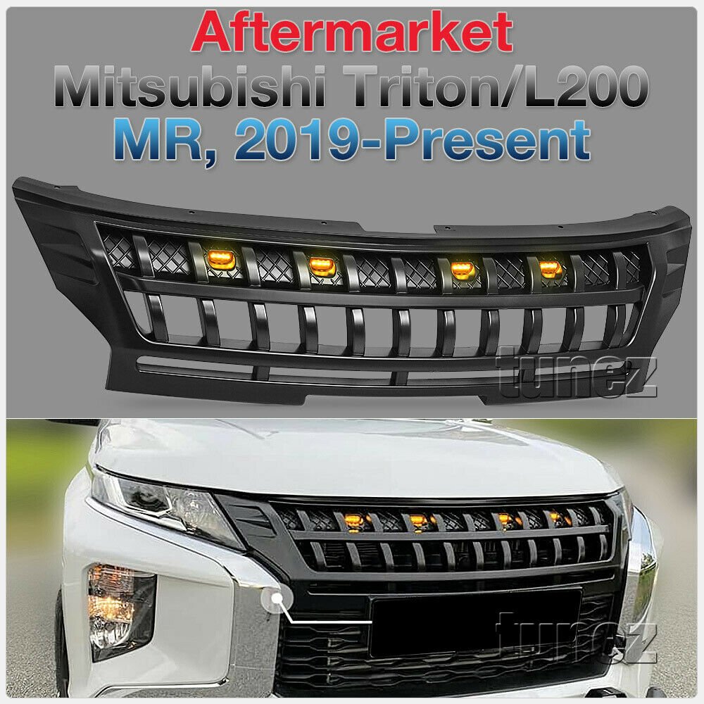 Grille Grill Amber LED Matte Black For Mitsubishi Triton MR 2018 2019 2020 2021