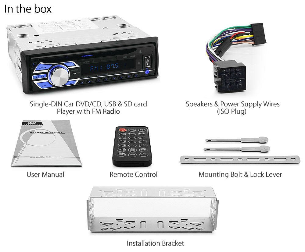 Audio Single 1 DIN Head Unit CD USB SD Player 52Wx4 Car MP3 Radio ID3 Tag