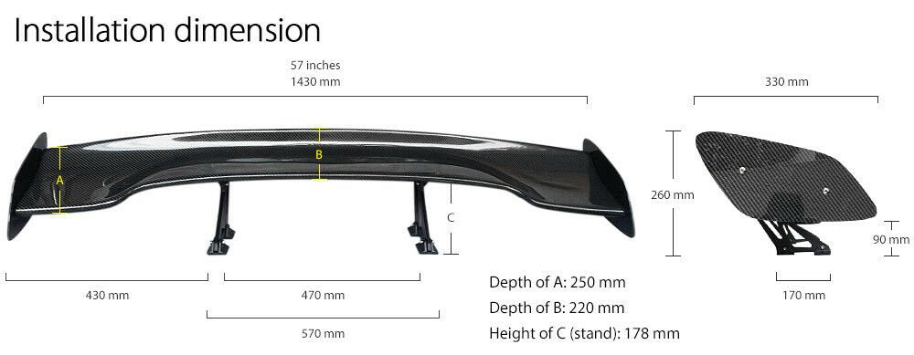 57" Carbon Fiber Black 3D GT Wing Spoiler Drift Down Force G Universal AT Type F
