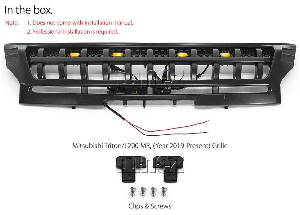 Grille Grill Amber LED Matte Black For Mitsubishi Triton MR 2018 2019 2020 2021