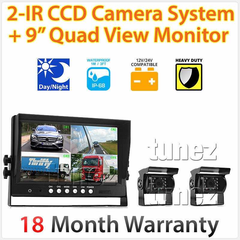 9" Rearview Monitor Caravan 2 Reversing 24V 12V Camera 4PIN System Kit CCD Truck