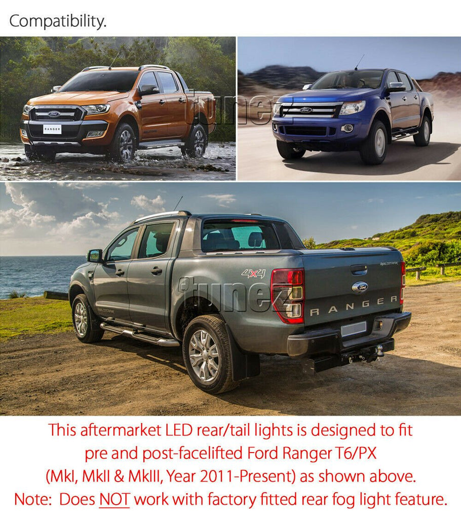 LED Smoked Sequential Rear Tail Lights Lamp For Ford Ranger PX T6 Wildtrak