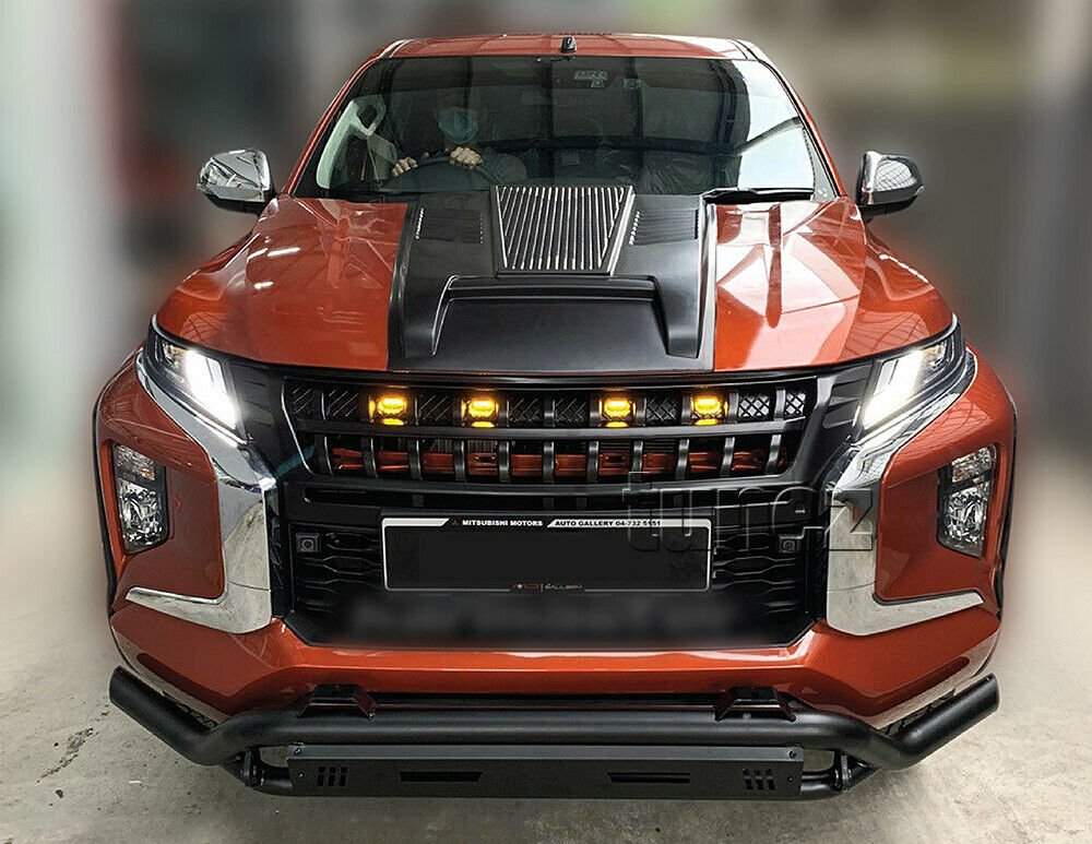 Grille Grill Amber LED Matte Black For Mitsubishi Triton MR 2018 2019 2020 2021