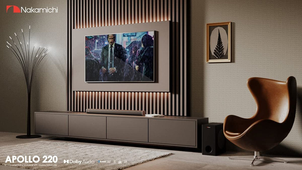 Nakamichi Apollo 220 2.1CH Dolby Audio Soundbar System Wireless Subwoofer HDMI ARC