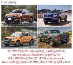 Sequential LED Smoke Tail Rear Lights Lamp For Ford Ranger T6 PX Wildtrak XLT XL
