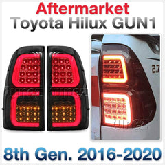 Smoked LED Tail Light Rear Lamp For Toyota Hilux GUN1 8th Generation AN120 AN130 New Pair Set Replacement Left Side & Right Side Truck Car 2015-2019 SR SR5 Workmate Smoked Edition With Bulbs & Globe