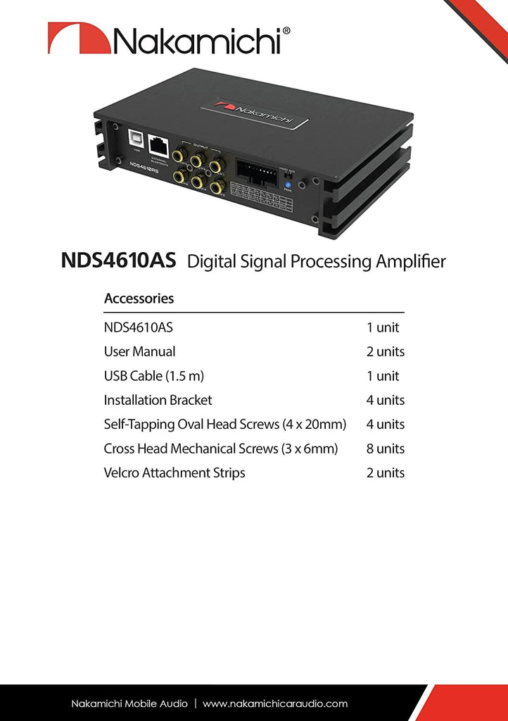 Nakamichi NDS4610AS Car Stereo Digital Signal Processing Power Car Amplifier DSP 4 Channels High 6 Channels Low Level Input External Bluetooth Amplified 25W Power