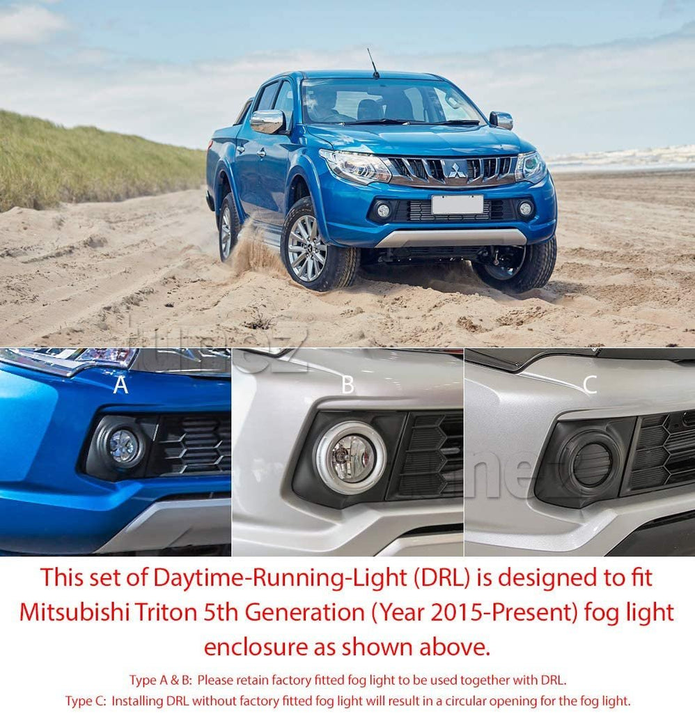 Daytime Running Light DRL Pair Set for Mitsubishi Triton MQ L200 2015-2017 GLX GLS Exceed LED Fog Lamp Car Front Light