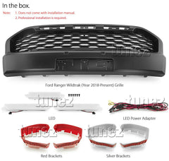 LED Matt Black Grille For Ford Ranger Wildtrak MK3 T6 PX Matte Grill Front Mesh
