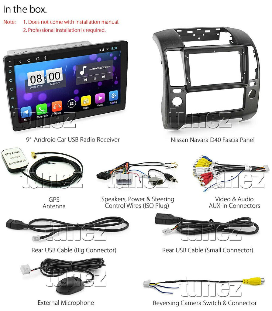 9" Android Car Player MP3 Nissan Navara D40 Stereo Radio GPS Fascia ST STX RX