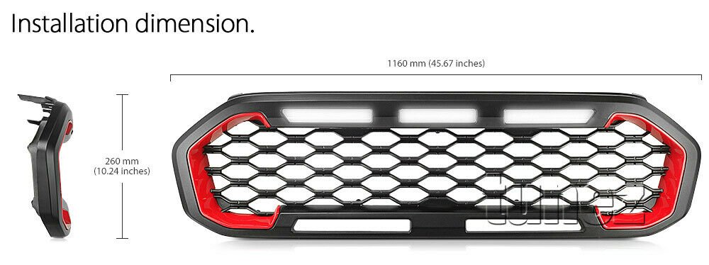 LED Matt Black Grille For Ford Ranger XL XLT XLS Sport Matte Grill Front Mesh