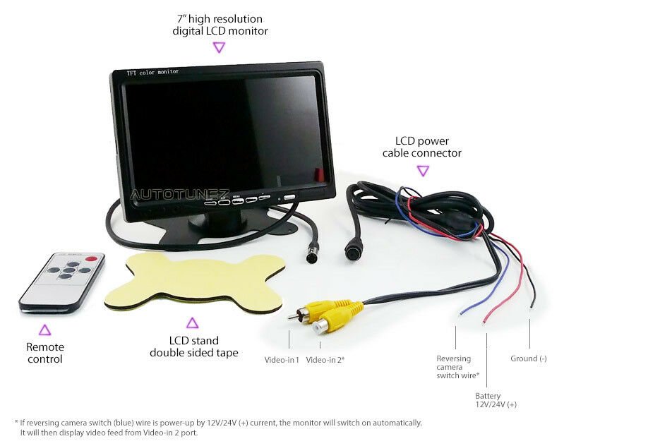 7" Screen Wireless Monitor 12V 24V Reversing Car CCD Camera Caravan Parking